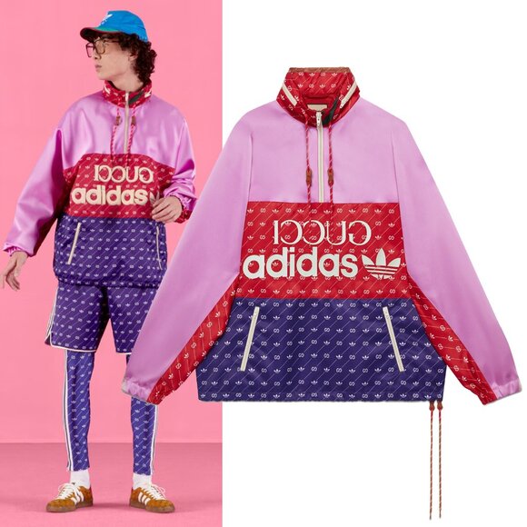 GUCCI ADIDAS X JACKET TREFOIL G LOGO PRINT HIDDEN HOOD - Picture 1 of 16